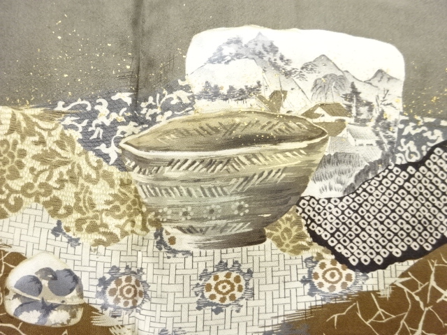 JAPANESE KIMONO / ANTIQUE MENS HAORI / TEA BOWL PATTERN(LINING)